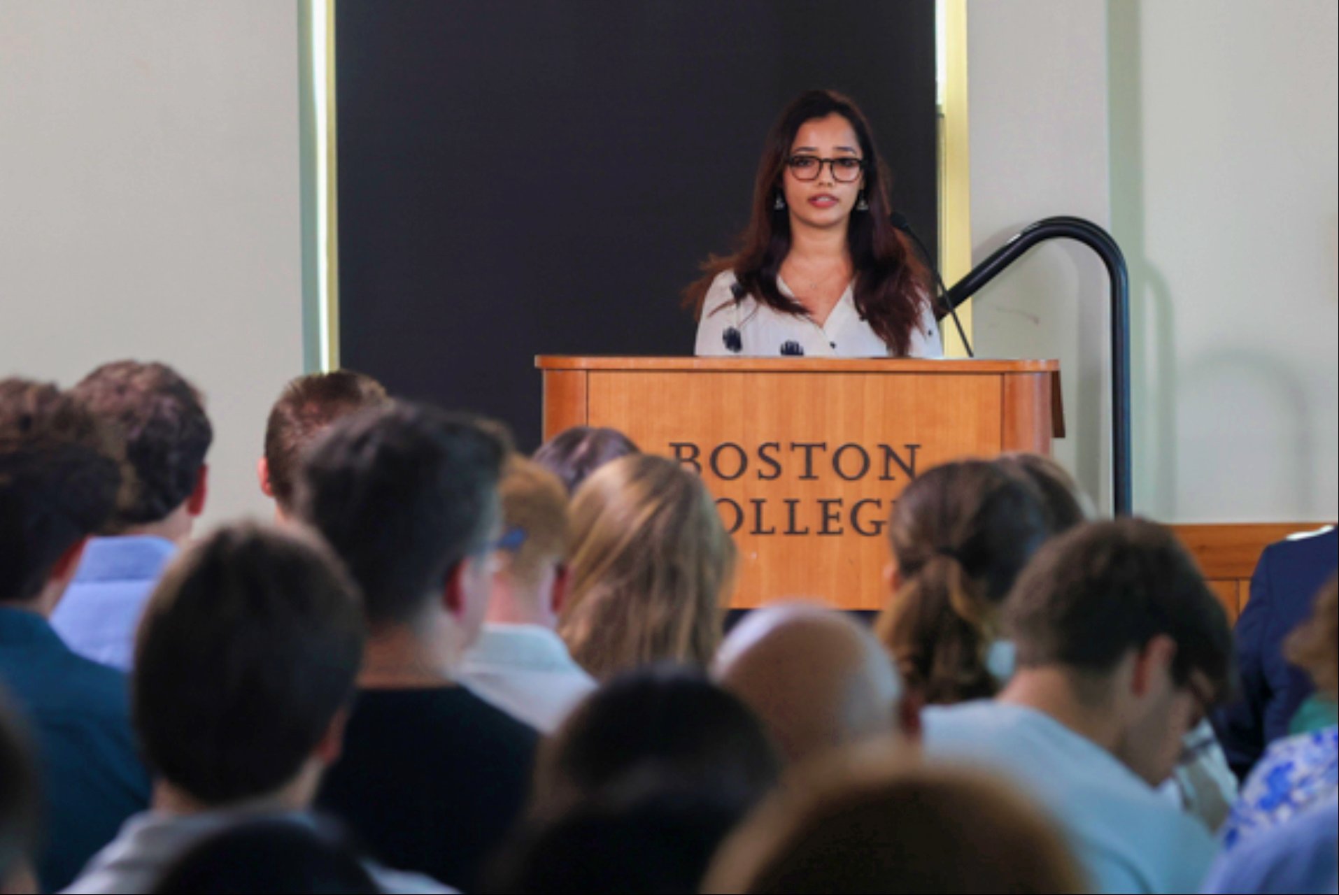 Fazli Salim speaking at the Clough Center, Boston College